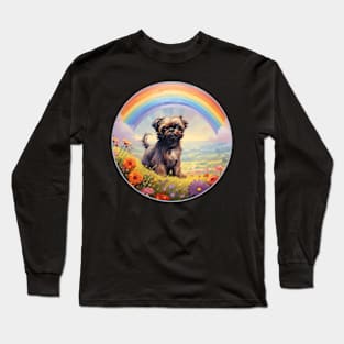 Brussels Griffon Memorial Rainbow Bridge Griffon Bruxellois Colorful Dog Art Long Sleeve T-Shirt